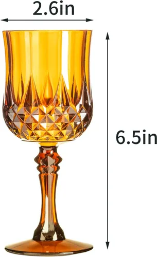 Vista 3 de Copas de vino de plástico de 7 onzas, 10 vasos de vino reutilizables ámbar, copas de champán vintage, copas de agua de cristal de plástico