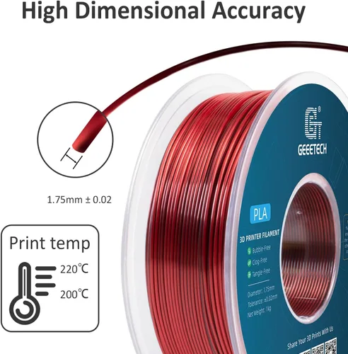 Vista 4 de Geeetech - Filamento PLA de 0.07 pulgadas, filamento de seda de bicolor, consumo dicromático de coextrusión brillante, 2.2 libras, 1 carrete
