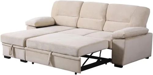 Vista 9 de Lilola Home Kipling - Sofá seccional reversible de tela de terciopelo beige