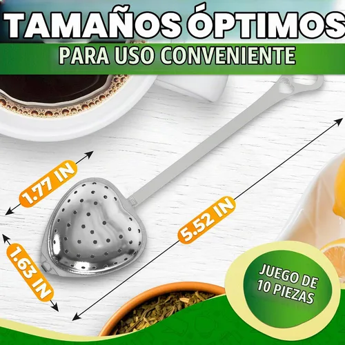 Vista 2 de Infusor de té de corazón, 10 unidades, 5.52 pulgadas, acero inoxidable más Juego de infusor de té de corazón plateado