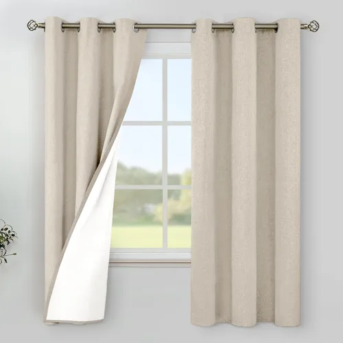 Vista 25 de YoungsTex - Cortinas 100% opacas para dormitorio, con aislamiento térmico y ojales, cortinas oscuras negras con capa pesada para ventana de sala