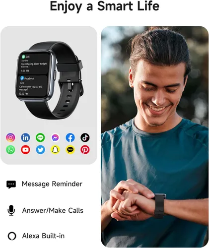 Vista 2 de Woneligo Reloj inteligente para mujer, responder/hacer llamadas, Alexa integrado, pantalla táctil de 1.85 pulgadas, rastreador de actividad física