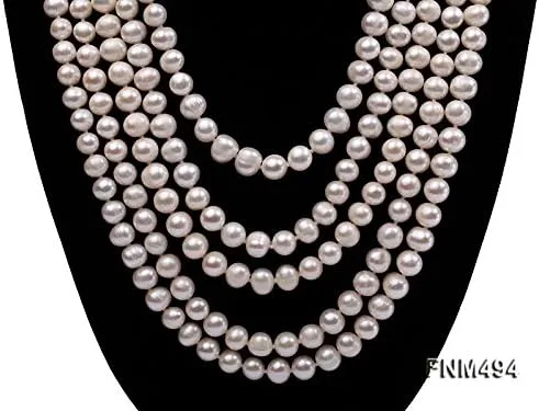 Vista 3 de JYX Pearl Collar de perlas de agua dulce redondo de 5 hebras AAA de 0.236-0.276 in de color blanco para mujer, Perla de agua dulce, Perla
