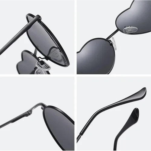 Vista 4 de Gafas de sol polarizadas con forma de corazón para mujer, marco de metal, estilo encantador, protección UV400