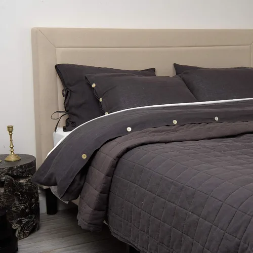 Vista 2 de Best Home Fashion Edredón de lino y algodón con diamantes, elegancia casual, ropa de cama ligera y elegante, manta, individual, gris, 86 pulgadas