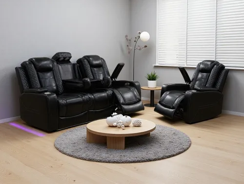 Vista 7 de Sofá reclinable de cuero transpirable con luz LED, sofá modular eléctrico con consola de almacenamiento, soporte para tazas para cine en casa, sala
