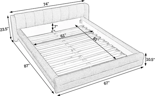 Vista 2 de KLMM Queen Size Upholstered Platform Bed Frame with Thick Fabric,Chenille Fabric Grounded Bed with Headboard and Solid Frame,for Kids Teen Adults
