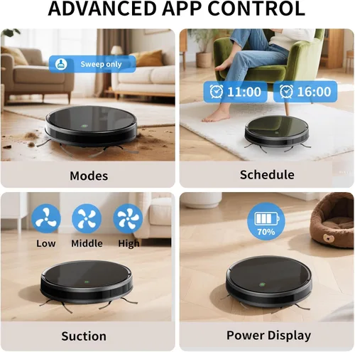 Vista 6 de Robot aspirador y trapeador combinado, aspiradora robótica de 5000 Pa, 120 minutos máximo, súper delgado, silencioso, aplicación y control remoto