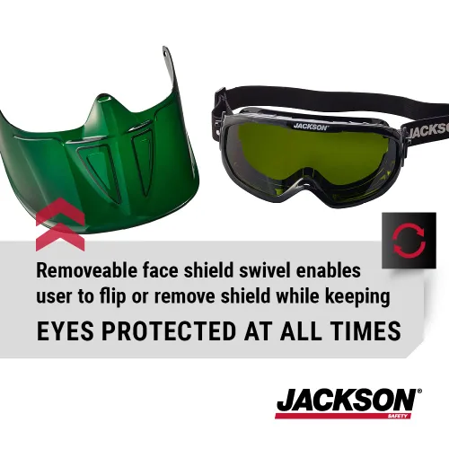 Vista 6 de Jackson Safety 21001 - Gafas de seguridad - Serie Gpl500 Premium - Lente Shade 3 IR - Antivaho - Con protector facial desmontable abatible - Cuerpo
