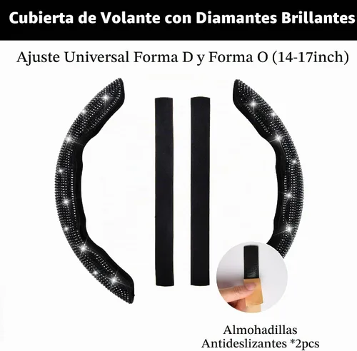 Vista 6 de CAR PASS 2 piezas de funda de volante con diamantes brillantes segmentada con cristales de imitación de diamantes, protector de volante
