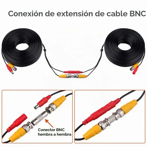 Vista 4 de LONNKY Cable BNC de 100 pies para cámara de seguridad de 98.4 ft con conectores BNC y adaptadores RCA, cable de alimentación de video para cámara