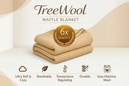 Vista 3 de Cobija TreeWool liviana de algodón, de cuidado fácil, suave, cómoda y cálida (king size, 90 x 108 pulgadas, tejido reticular) Breathable