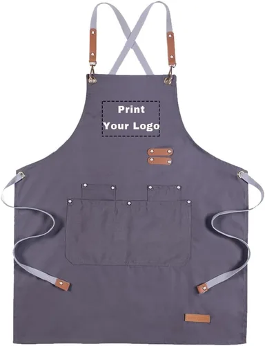 Vista 12 de Delantal de chef personalizado con espalda cruzada con correas ajustables, lona bordada e impresión Beigeapron (bordado)