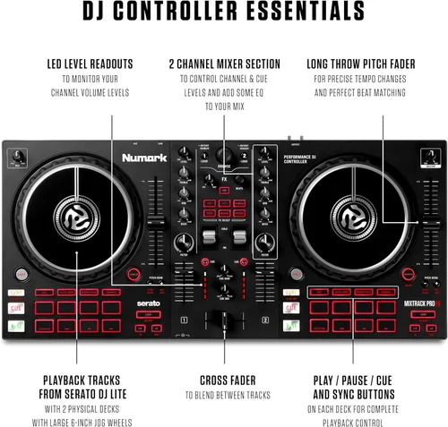 Vista 3 de Numark Mixtrack Pro FX Controlador Serato DJ con 2 cubiertas, mezclador, palas de efectos e interfaz de audio