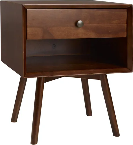 Vista 8 de Walker Edison Mesita de noche de madera moderna de mediados de siglo, cajón de almacenamiento y estante mesita de noche, 1 paquete, caramelo