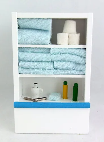 Vista 2 de Armario blanco miniatura para casa de muñecas para baño con accesorios