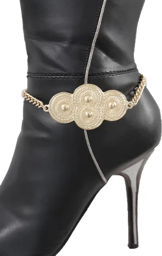 Vista 2 de TFJ - Pulsera de botas de joyería de moda para mujer, tacón de cadena de metal, abalorio étnico, oro