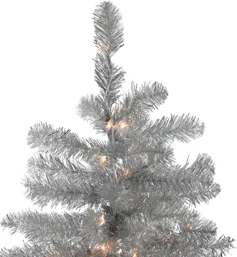 Vista 2 de Northlight Árbol de Navidad artificial metálico preiluminado, 7.5 pies, plateado Plata