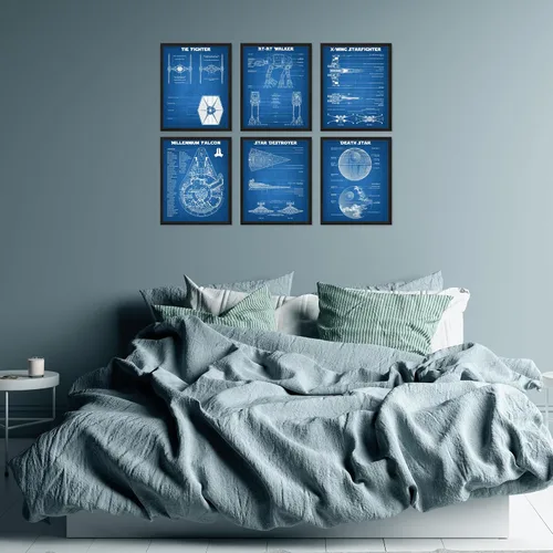 Vista 4 de BigWig Prints Planos de Star Wars - Póster de Star Wars, decoración de pared de Starwars, pósteres de Starwars para paredes, estrella de la muerte