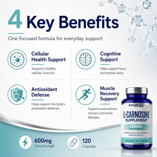Vista 4 de Suplemento L-Carnosina 600mg, para la salud celular y cognitiva