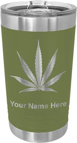 Vista 6 de LaserGram Vaso de pinta aislado al vacío de 16 onzas, hoja de marihuana, grabado personalizado incluido (negro)