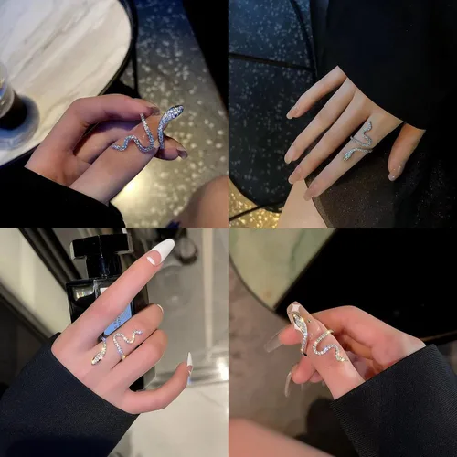 Vista 3 de Long tiantian Anillo de serpiente de circonita para mujer, anillo de dedo de serpiente, anillo ajustable de animales, anillo de serpiente simple