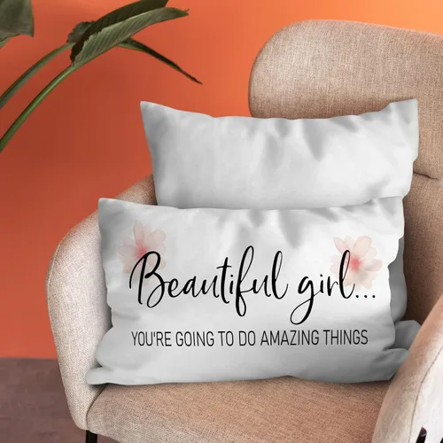 Vista 2 de Burosev Funda de almohada suave con texto en inglés "Beautiful Girl You're Going to Do Amazing Things", funda de almohada decorativa con citas