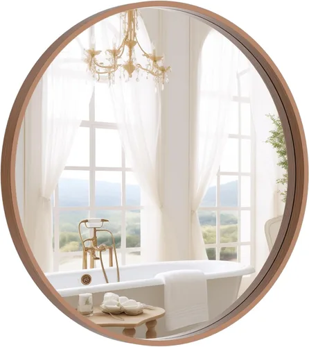 Vista 31 de WallBeyond Espejo redondo negro de madera de 24 pulgadas, espejo de pared circular para baño, espejo de pared redondo para decoración de pared
