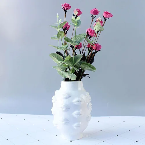 Vista 7 de Ceramic Flower Vase, Ornament Vase Lip Flower Vase for Bookcase Home Living Room Decoration - White