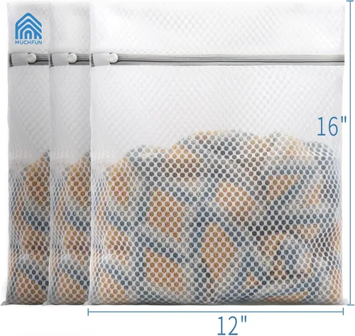 Vista 4 de Muchfun - 3 bolsas de lavandería duraderas de malla tipo panal para ropa delicada, 12 x 16 pulgadas (3 medianas) 3M US