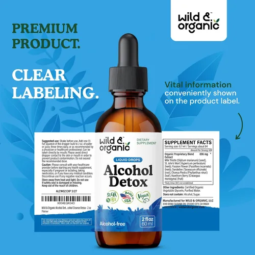 Vista 9 de Wild & Organic Alcohol Detox Cleanse Drops - Limpieza de hígado y riñón con cardo mariano, triturador de piedra Chanca - Complejo anti alcohol