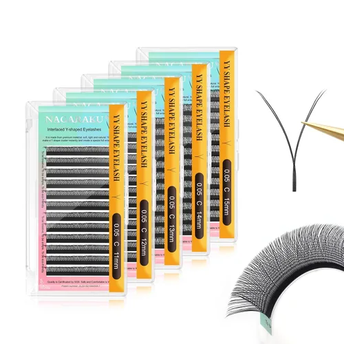 Vista 144 de NAGARAKU YY - Extensiones de pestañas, suministros Y, Lash 4D, Easy Fan, pestañas cruzadas de volumen ruso, pestañas YY, tejidas a mano, malla