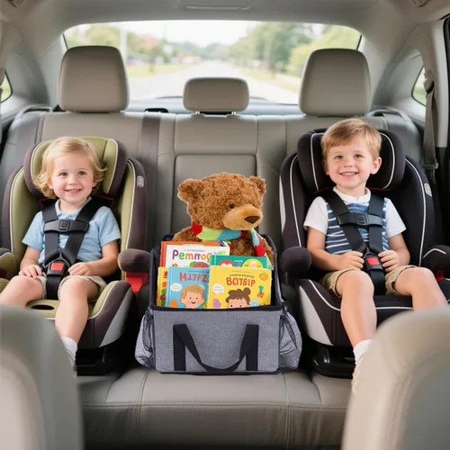 Vista 5 de Smof Organizador de asiento de automóvil, organizador de asiento delantero y trasero para niños, almacenamiento plegable para asiento trasero