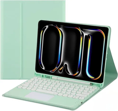 Vista 12 de Funda para teclado con panel táctil para Galaxy Tab S6 Lite de 10.4 pulgadas (2024/2022/2020) con soporte para bolígrafo S, teclas redondas