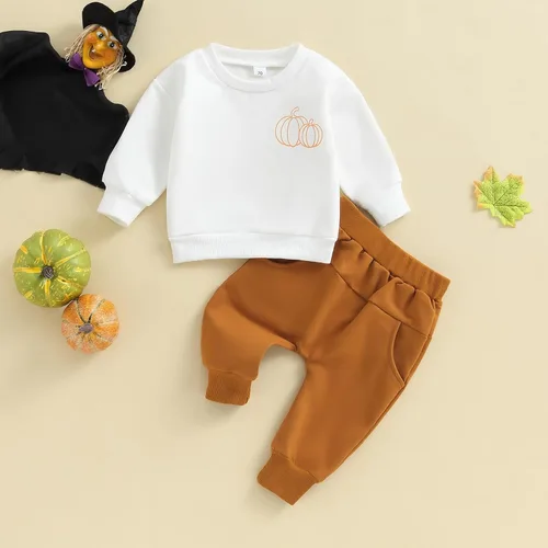 Vista 2 de Conjunto de sudadera de calabaza para bebé y niña, para Halloween, para otoño e invierno