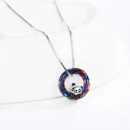 Vista 2 de Collar con colgante de panda de plata de ley 925 con dije de cristal, regalos de cumpleaños para mujeres e hijas