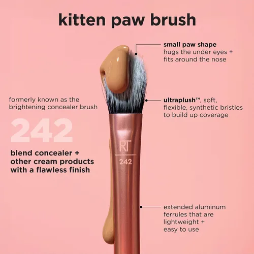 Vista 2 de Real Techniques Cepillo de maquillaje corrector iluminador, cepillo viral de pata de gatito oculta debajo de los ojos e imperfecciones, cubre