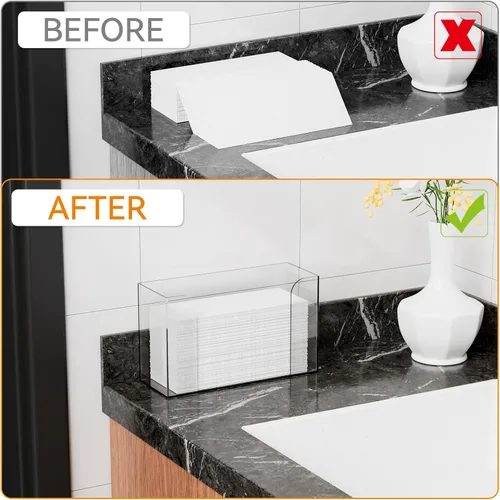Vista 5 de Dispensador de toallas de papel de baño transparente, soporte para toallas de papel acrílico triple de 11 pulgadas de largo, dispensador de toallas