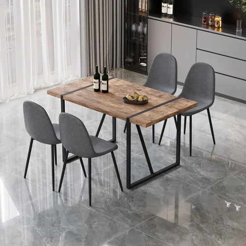 Vista 31 de Juego de mesa de comedor moderno para 4, juego de mesa y sillas de cocina de madera, juego de mesa de comedor de 5 piezas con 1 mesa de MDF y 4