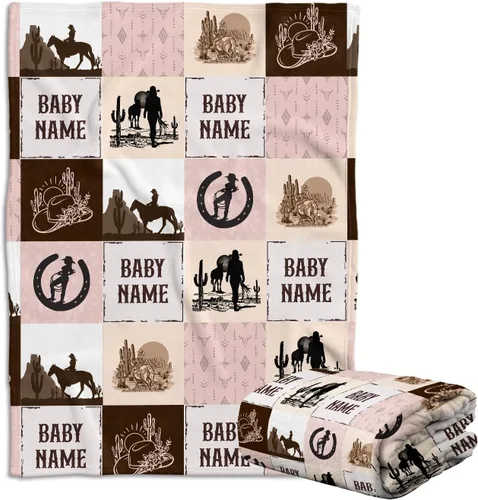 Vista 20 de Mantas de bebé occidentales - Mantas personalizadas y de forro polar personalizadas para niños y niñas, 3 tamaños para hijo y hija recién nacidos