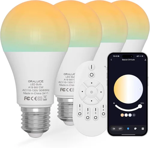 Vista 10 de ORALUCE Bombillas LED de control remoto equivalente a 60 W, bombillas regulables de 2700-6500 K, base E26, bombilla inteligente Bluetooth A19