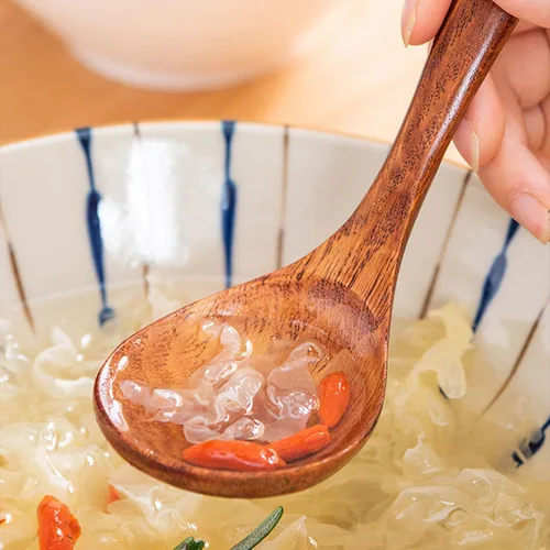 Vista 8 de Cuchara de sopa de madera Cuchara de sopa larga de madera Cuchara de azúcar de arroz Cuchara de gachas de avena Cuchara de madera natural para comer