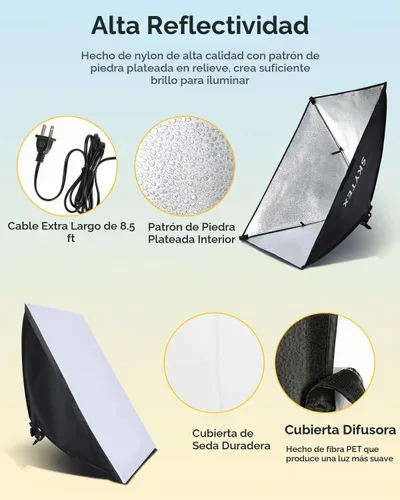 Vista 3 de Kit de Iluminación Softbox Skytex 2Pack, cajas Soft Box de 20x28 pulgadas Actualización de 135W, 2700-6400K, 100V-240V AC, bombilla LED E27
