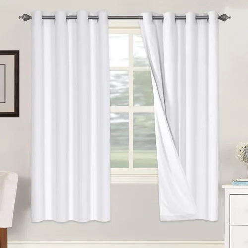 Vista 128 de H.VERSAILTEX Cortinas 100% opacas con aislamiento térmico, texturizadas, de lino, con bloqueo completo de calor y luz, para sala de estar y Negro