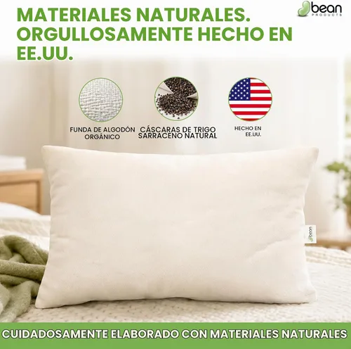 Vista 9 de Bean Products Almohada de casco de trigo sarraceno orgánico, japonés, 14 x