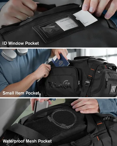 Vista 6 de Tolaccea Mochila deportiva con funda independiente para laptop para hombre y mujer, Negro, Opciones de transporte 3 en 1 mochila, mano y bandolera