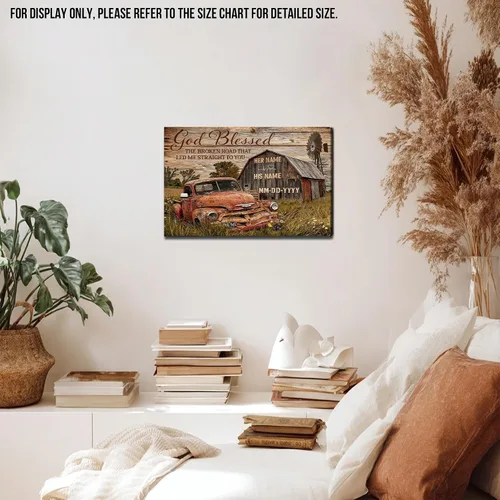 Vista 4 de ANRUOXI Arte de Pared en Lienzo de Camión Vintage Personalizado, Impresiones en Lienzo de Letrero Personalizado con Nombres y Fechas de Familia