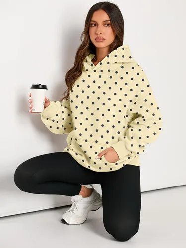 Vista 5 de EFAN Sudaderas con capucha para mujer, suéteres de forro polar cómodos Lunares albaricoques