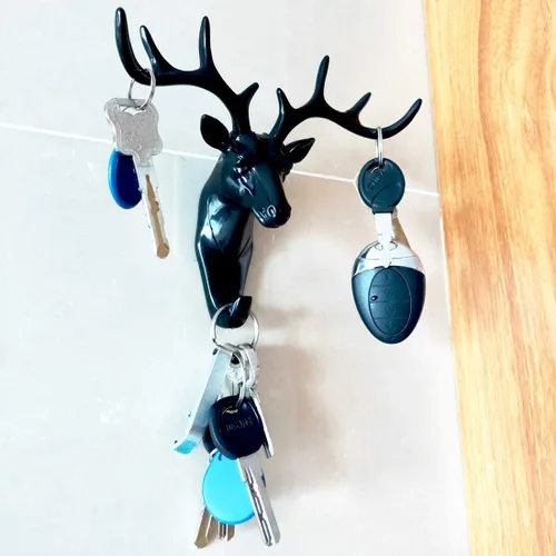 Vista 7 de 2 ganchos de cabeza de ciervo autoadhesivos, ganchos decorativos de pared de animales para el hogar u oficina