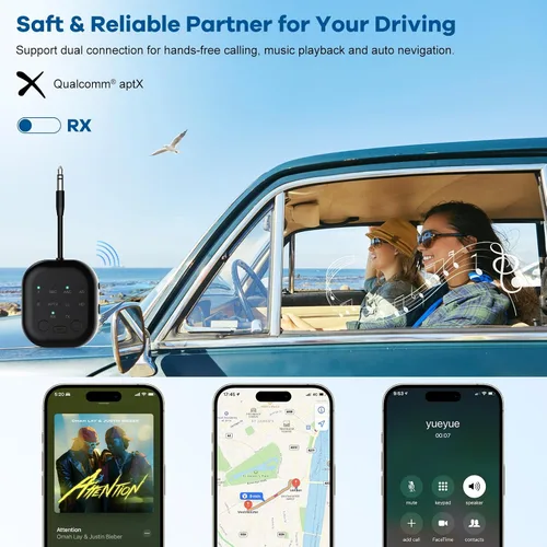 Vista 5 de Receptor transmisor Bluetooth, adaptador de audio Bluetooth para avión, transmisor inalámbrico para TV, gimnasio, Aptx HD, audio de baja latencia